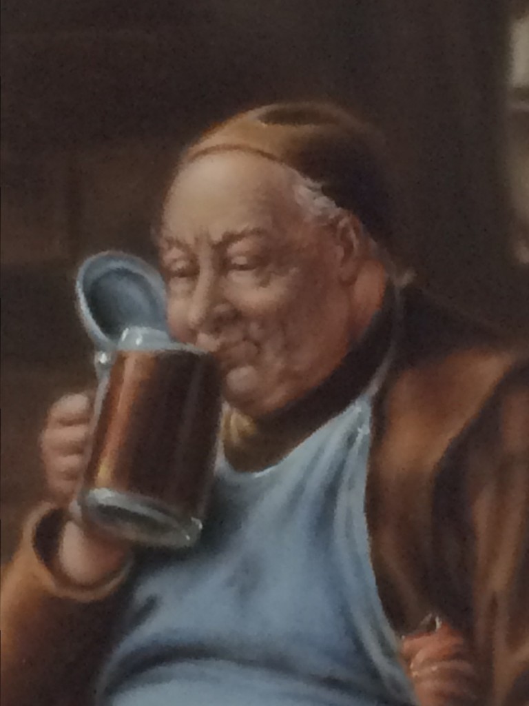 Porzellanbildplatte "Mönch beim Biergenuss", nach Eduard von Grützner