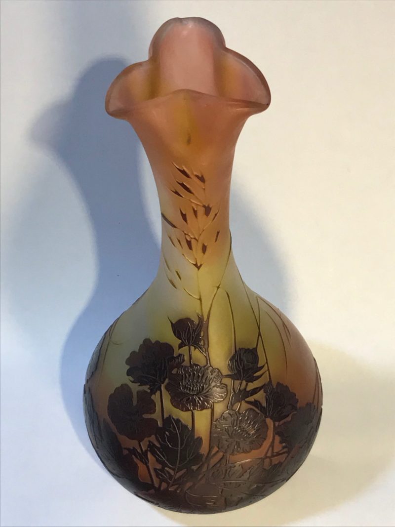 Jugendstil Glas-Vase "Rosen", E. Gallè, Frankreich um 1900