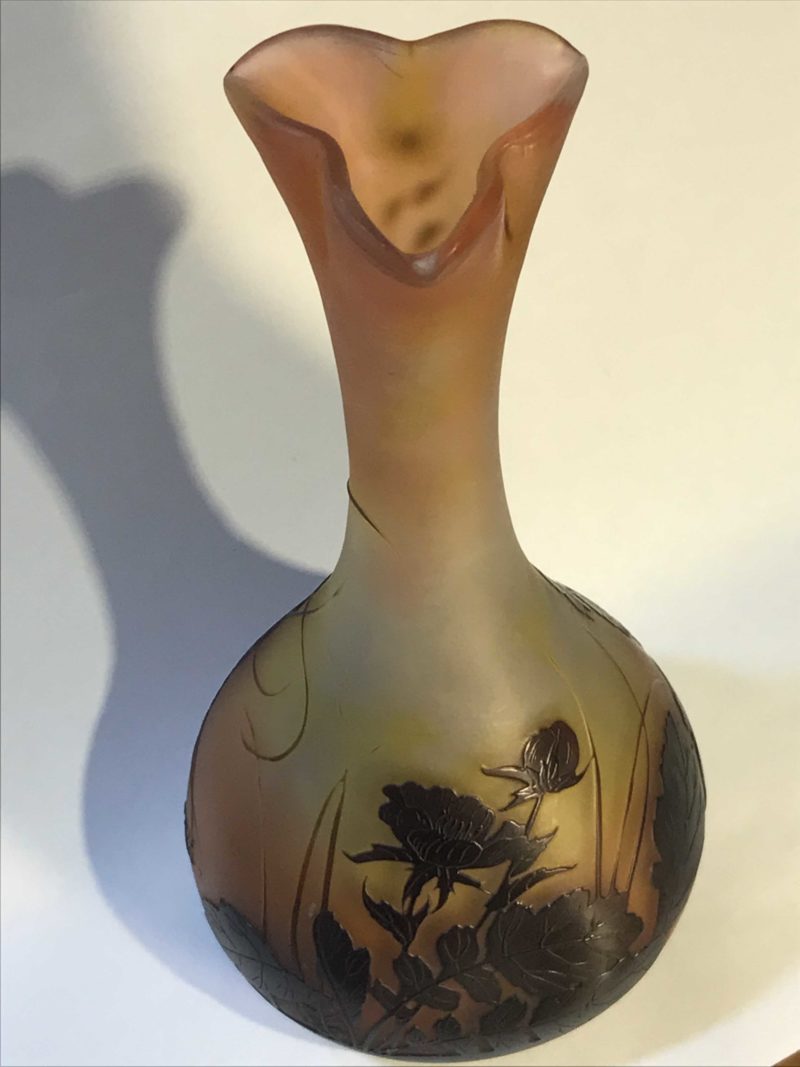 Jugendstil Glas-Vase "Rosen", E. Gallè, Frankreich um 1900